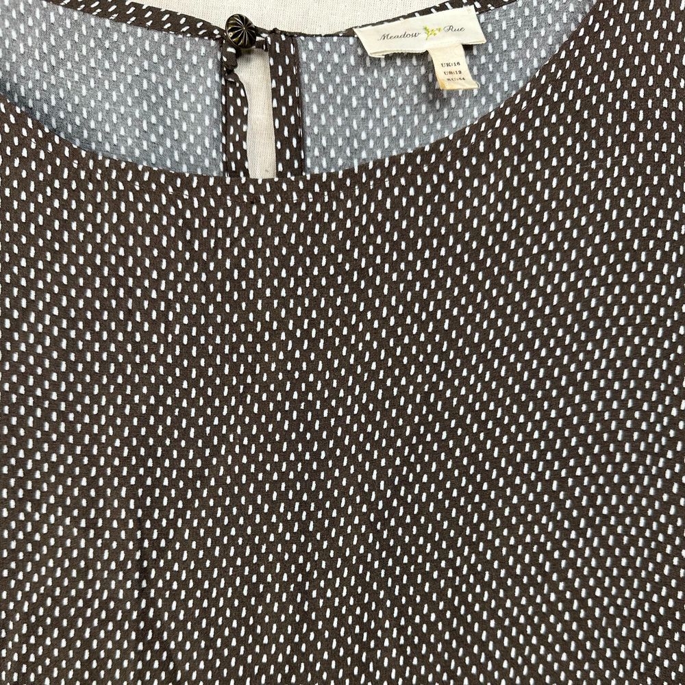 Anthropologie Meadow Rue Drop Waist Brown Polka Dot Dress Size 12 - Picture 4 of 8